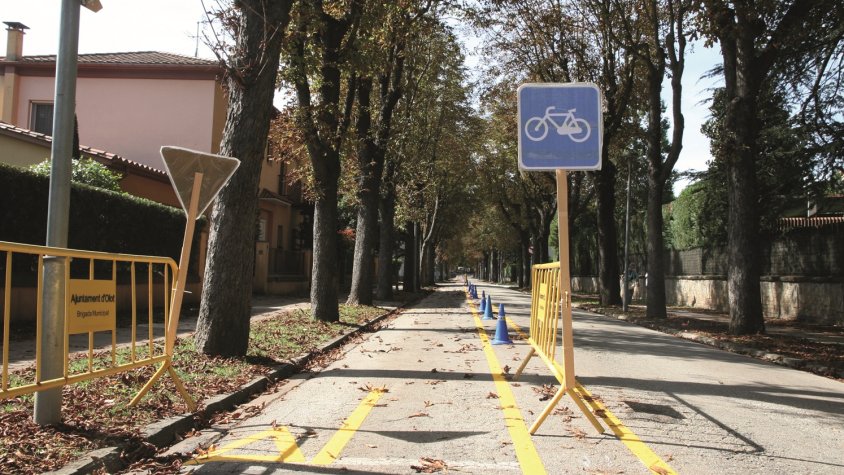 El carril bici provisional que s'ha muntat durant la Setmana de la Mobilitat